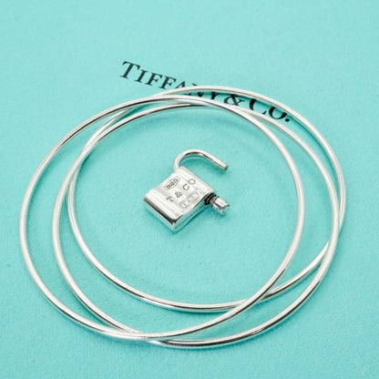 Excellent Tiffany & Co Silver 925 1837 Cadena Lock Triple Hoop Bangle 19cm 7.5in