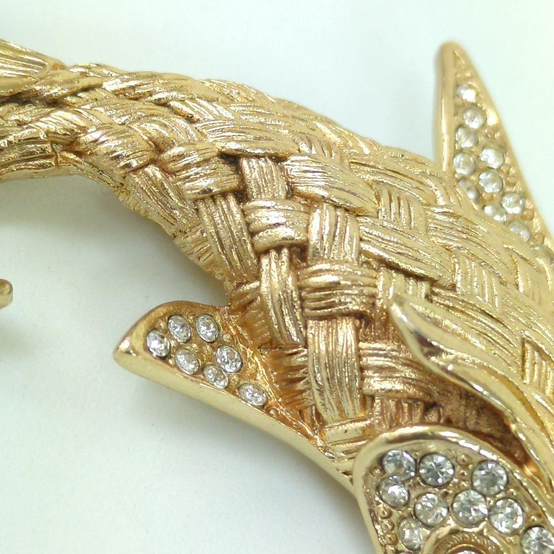 Christian Dior Rhinestone Crystal Gold Tone Koi Fish Carp Brooch From Japan