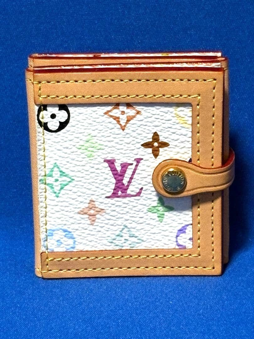 Louis Vuitton Monogram Multicolor Porto Photo 4 Volet Photo Case White 2.6" Used