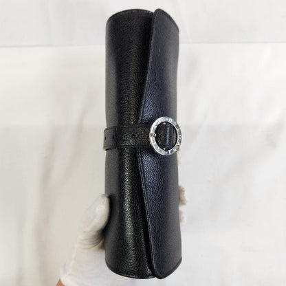 Excellent Rare Bvlgari Black Leather Accessories Jewelry Case Travel Portable