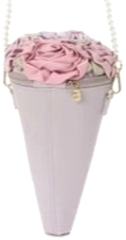 Maison de FLEUR Rose Bouquet Cone Shoulder Bag Crossbody Purple Pearl Chain New
