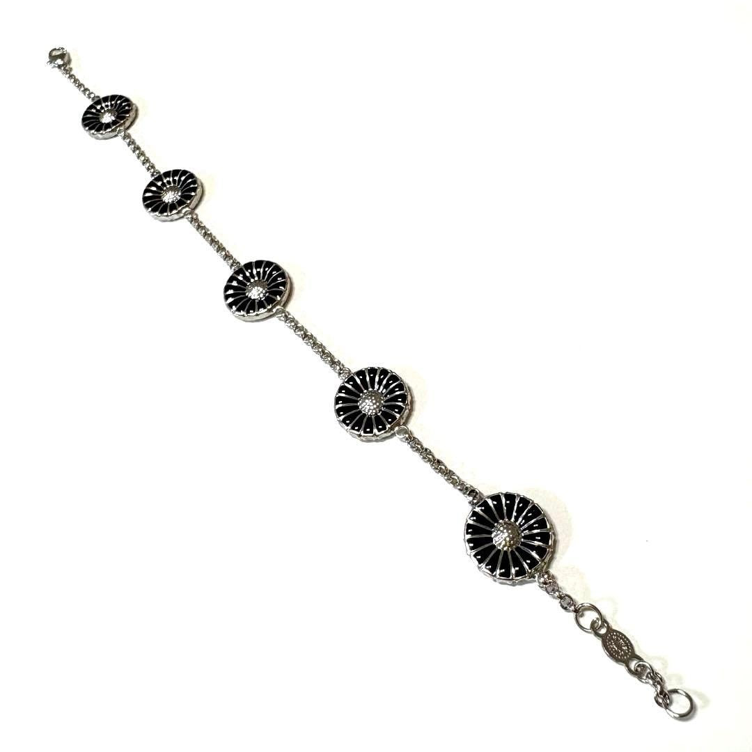 Georg Jensen Sterling Silver 925 Black Enamel Daisy Bracelet L 18.5cm 7.2in