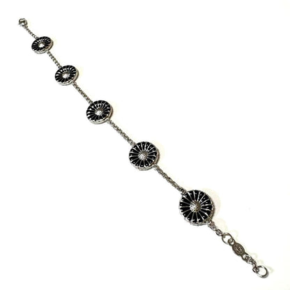 Georg Jensen Sterling Silver 925 Black Enamel Daisy Bracelet L 18.5cm 7.2in