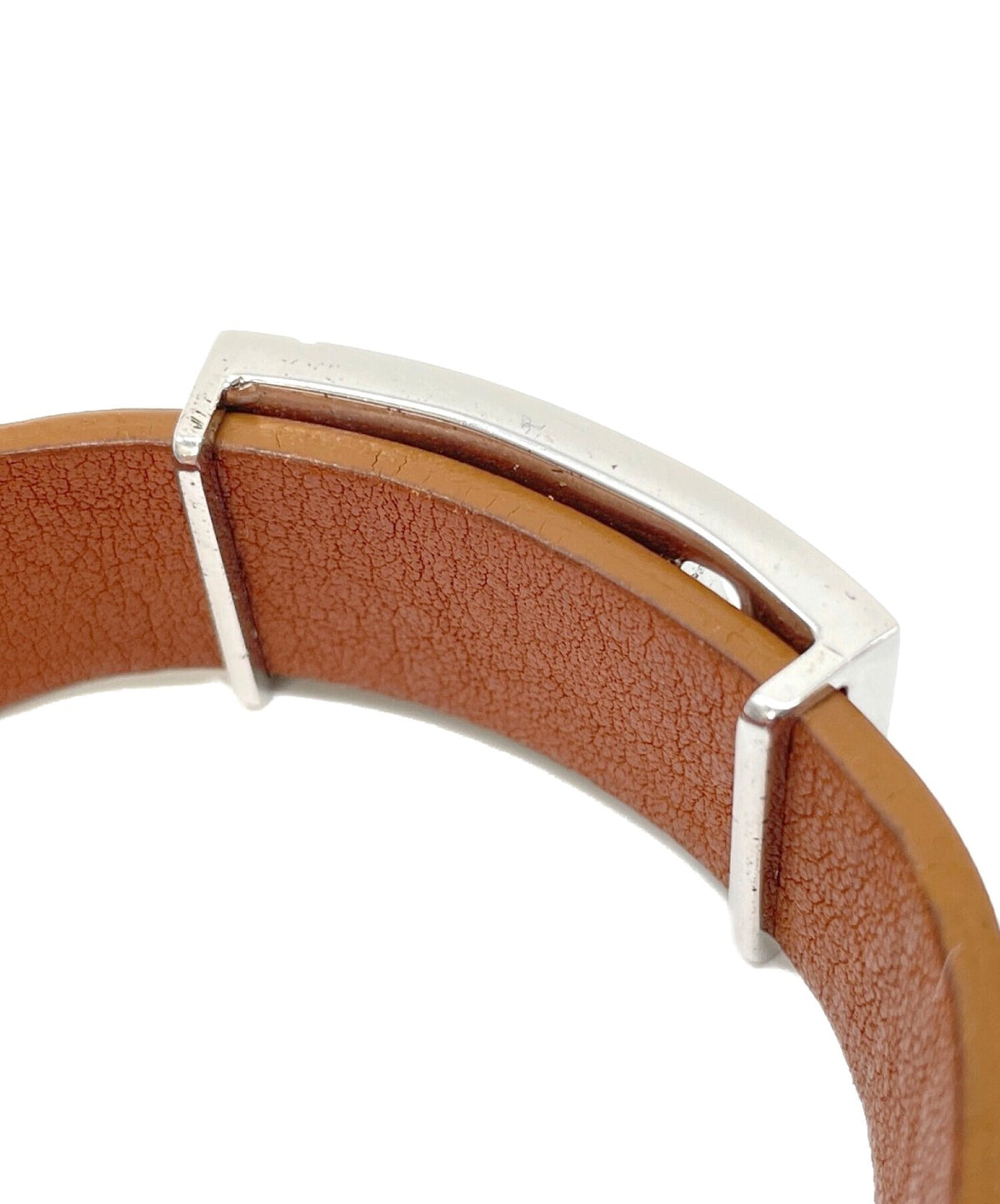 FENDI FF Zucca Logo Buckle Leather Bracelet Brown Silver 925 Cuff Bangle Unisex