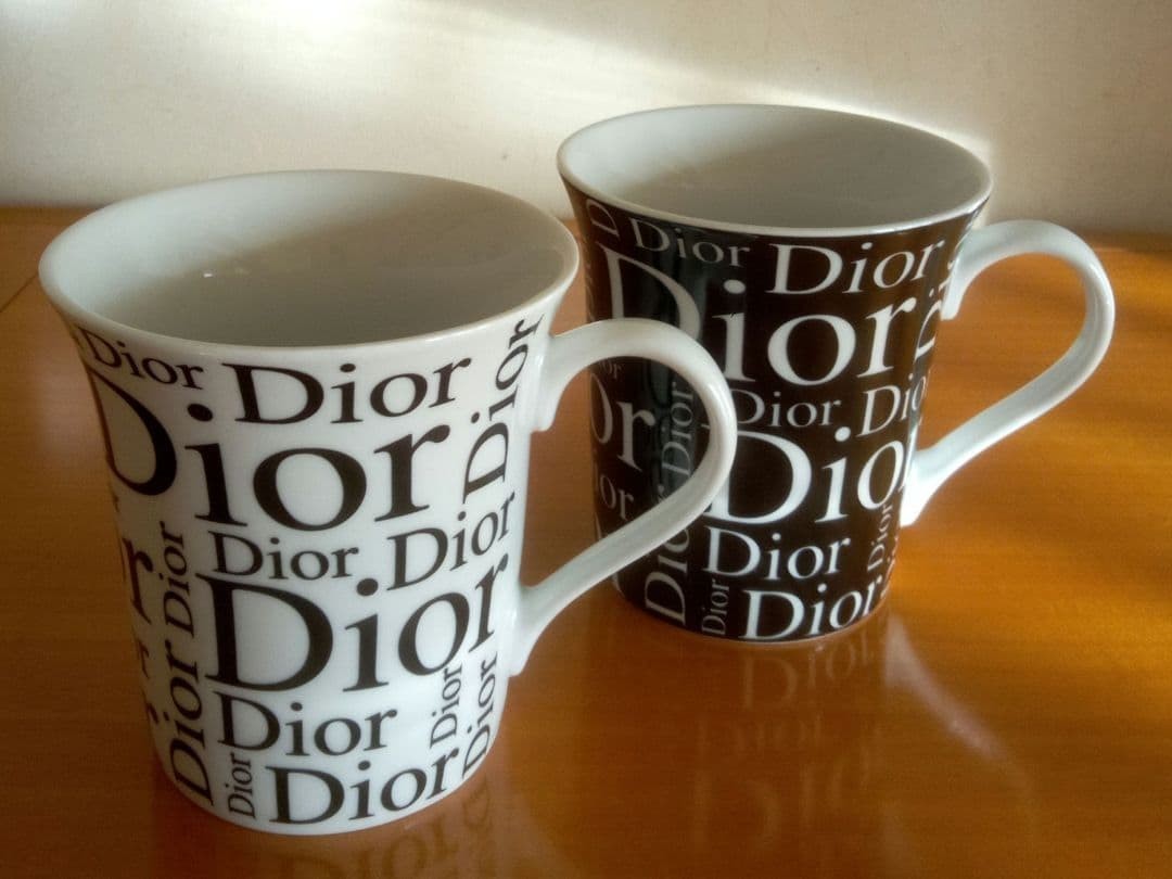 Christian Dior Logo White Black Mug Pair Set Of 2 Unused