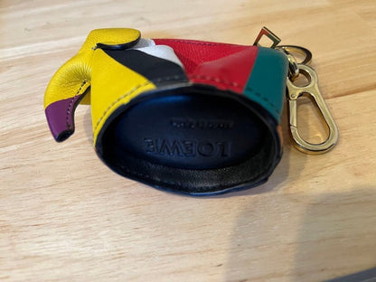 Auth LOEWE Leather Elephant Bag Charm Keyring Mini Pouch Coin Case Multicolor