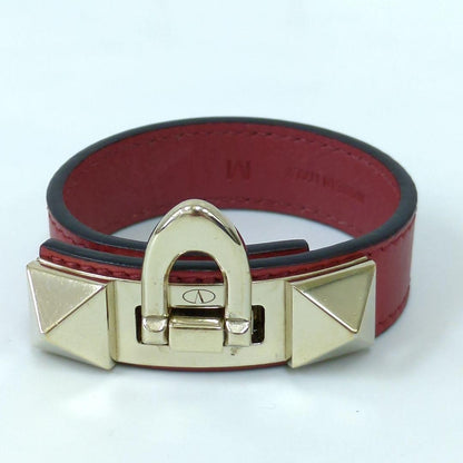 Valentino Garavani Red Leather Gold Studded Bracelet Size M 21.7cm 8.5" Used