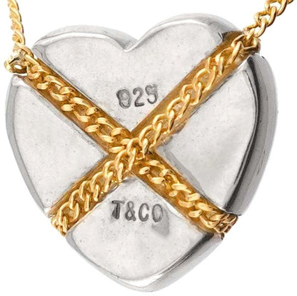 Tiffany & Co Cross Heart Necklace Silver 925 K18 Yellow Gold Chain 45cm 17.7"