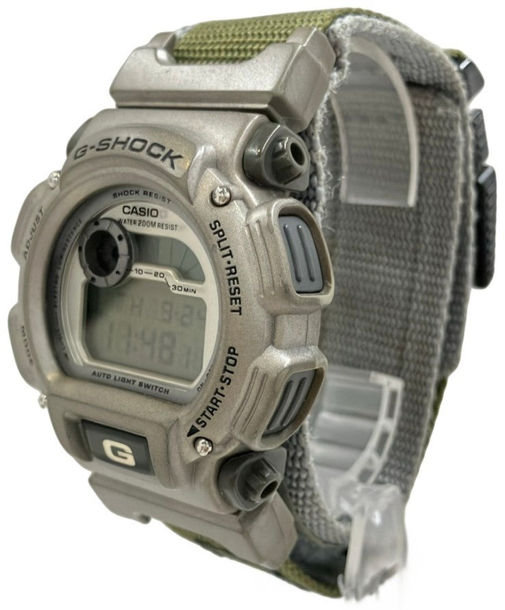 CASIO G-SHOCK GW-9000 Quartz Mens Watch Silver Resin Case Green Nylon Band Used