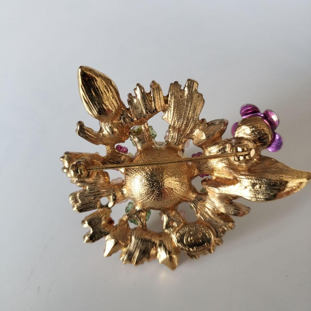 Christian Lacroix Vtg Style Floral Brooch Multicolor Beads Crystal Metal Used