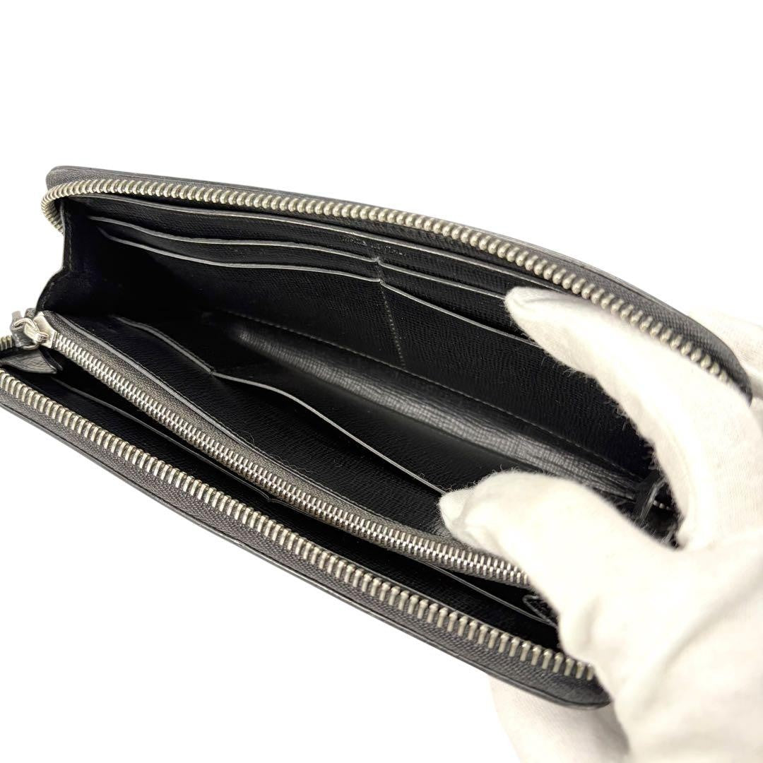 Dunhill Auth Cadogan Black Leather Round Zip Long Wallet 19x10 cm 7.5x3.9" Used