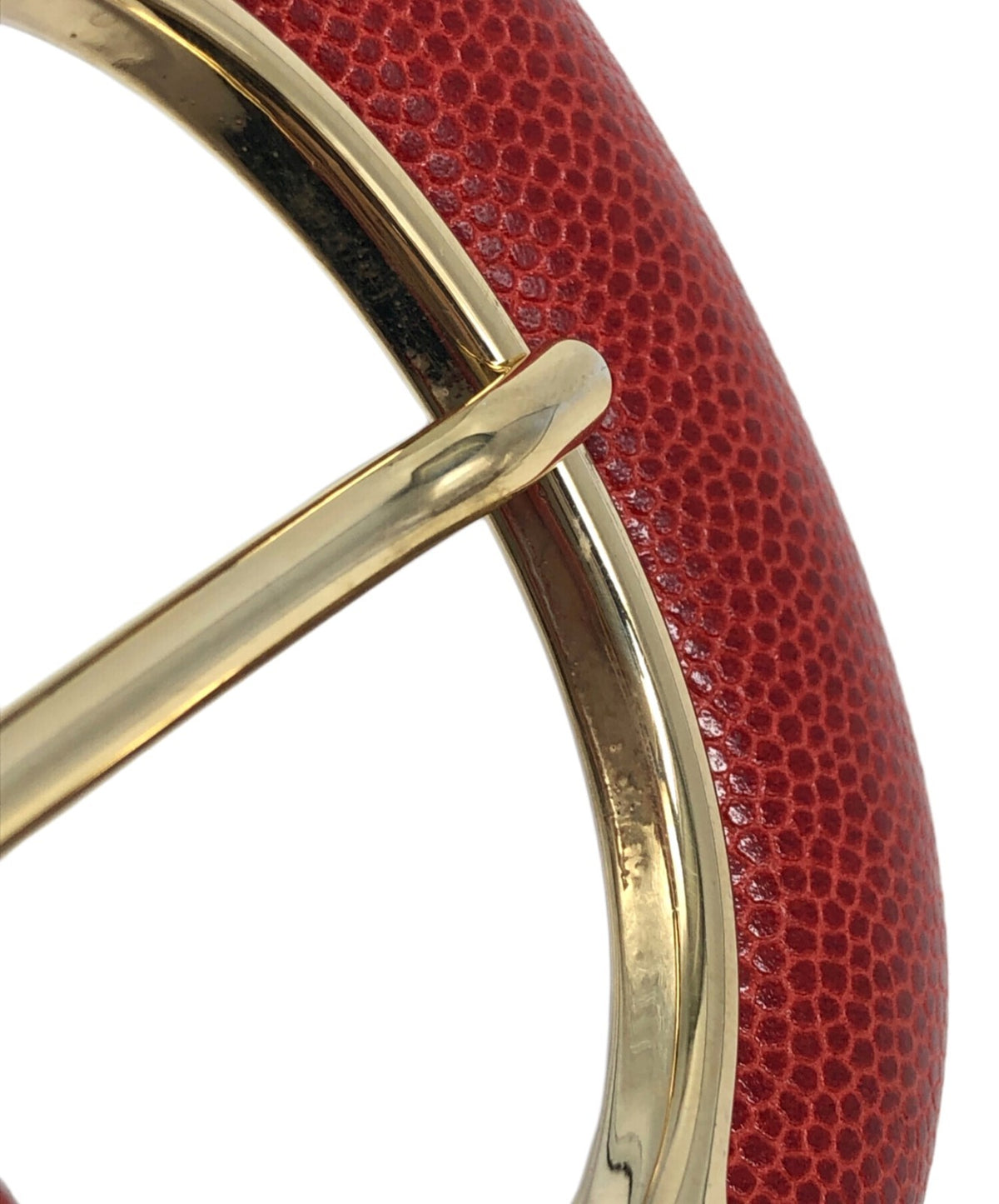 LOEWE Embossed Leather Belt Red Gold Buckle Wide Waist Spain Vintage