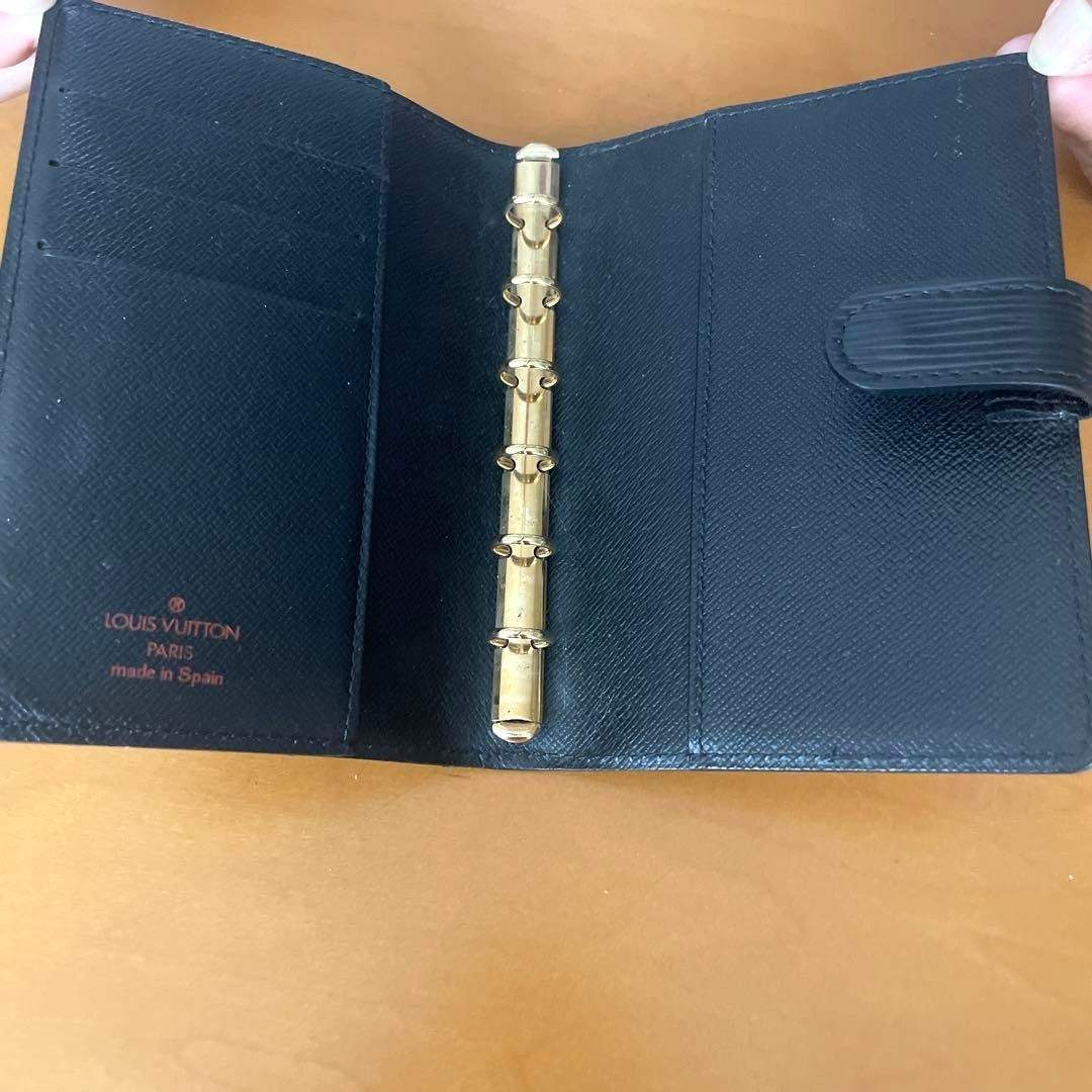 Louis Vuitton Epi Agenda MM Notebook Cover Black Leather Gold HW Made in Spain