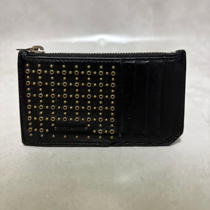 SAINT LAURENT Black Leather Studs Logo Fragment Case Card Case Coin Case