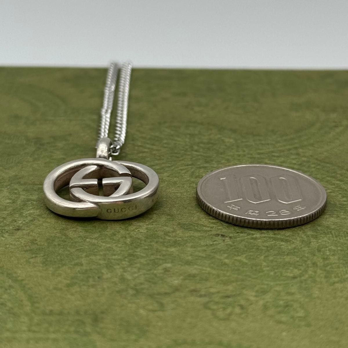 Gucci Authentic Interlocking Double G 925 Pendant Necklace Silver 15x20mm 50 cm