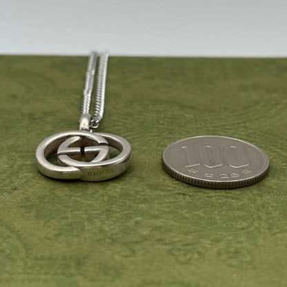 Gucci Authentic Interlocking Double G 925 Pendant Necklace Silver 15x20mm 50 cm