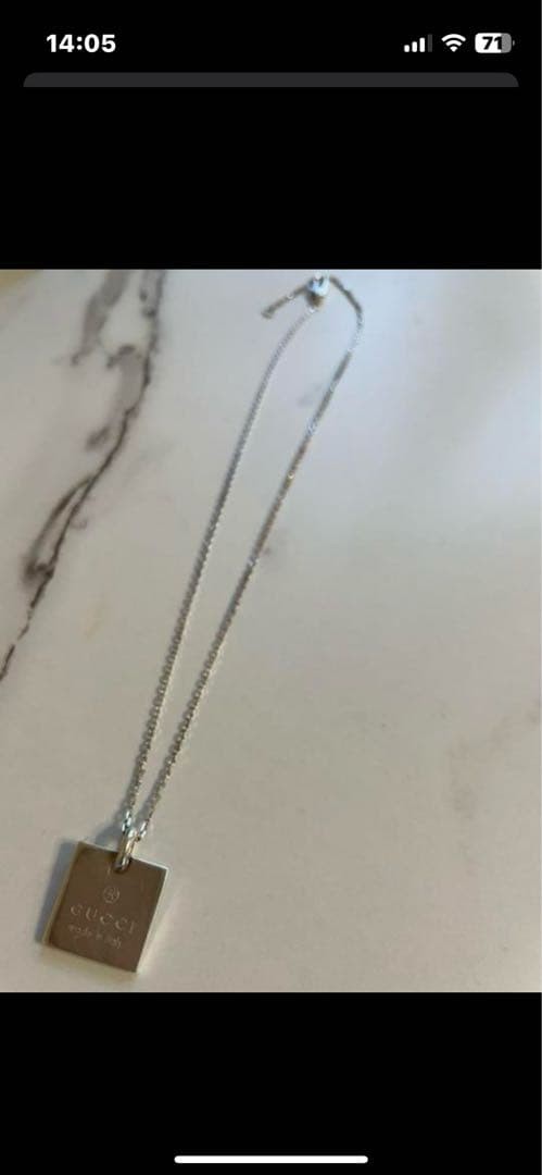 Gucci Authentic Square Plate Pendant Necklace Silver 925 Unisex With Box Used
