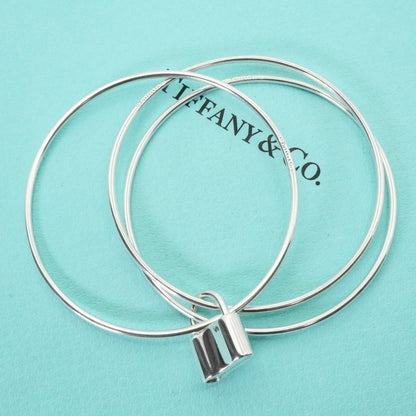 Excellent Tiffany & Co Silver 925 1837 Cadena Lock Triple Hoop Bangle 19cm 7.5in