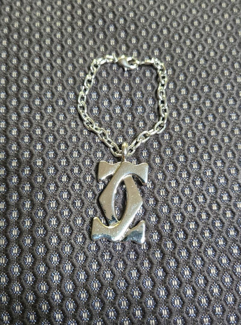 Cartier Authentic 2C Logo Charm Pendant Stainless Steel Silver 4cm 1.6" Keychain