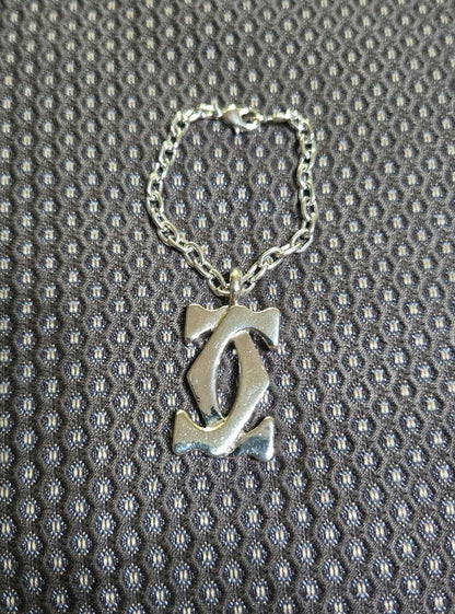 Cartier Authentic 2C Logo Charm Pendant Stainless Steel Silver 4cm 1.6" Keychain
