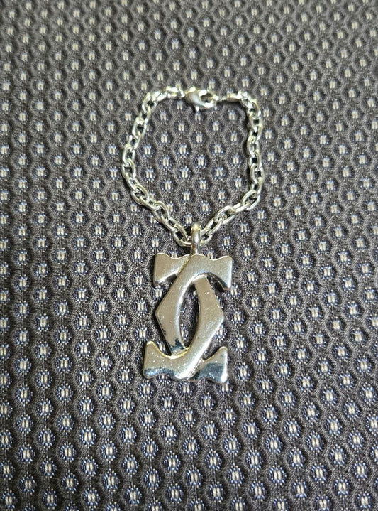 Cartier Authentic 2C Logo Charm Pendant Stainless Steel Silver 4cm 1.6" Keychain