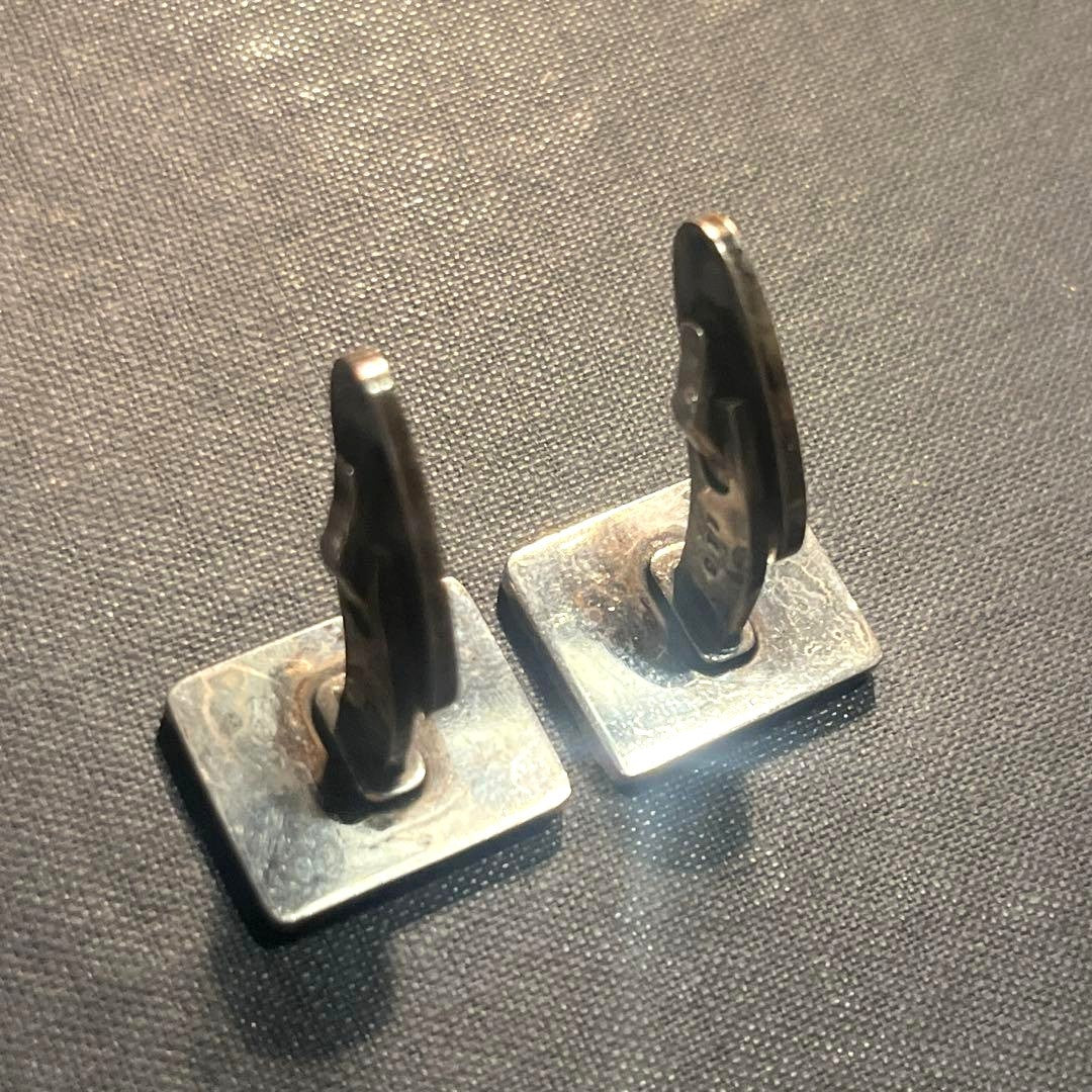 GEORG JENSEN Sterling Silver Cufflinks 925S Denmark Checkered Pattern Vintage