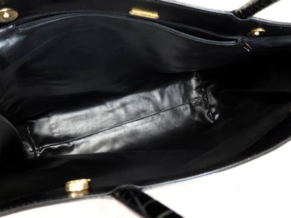 Tiffany & Co Canvas Crocodile embossed Black Leather Tote Bag Gold Hearware