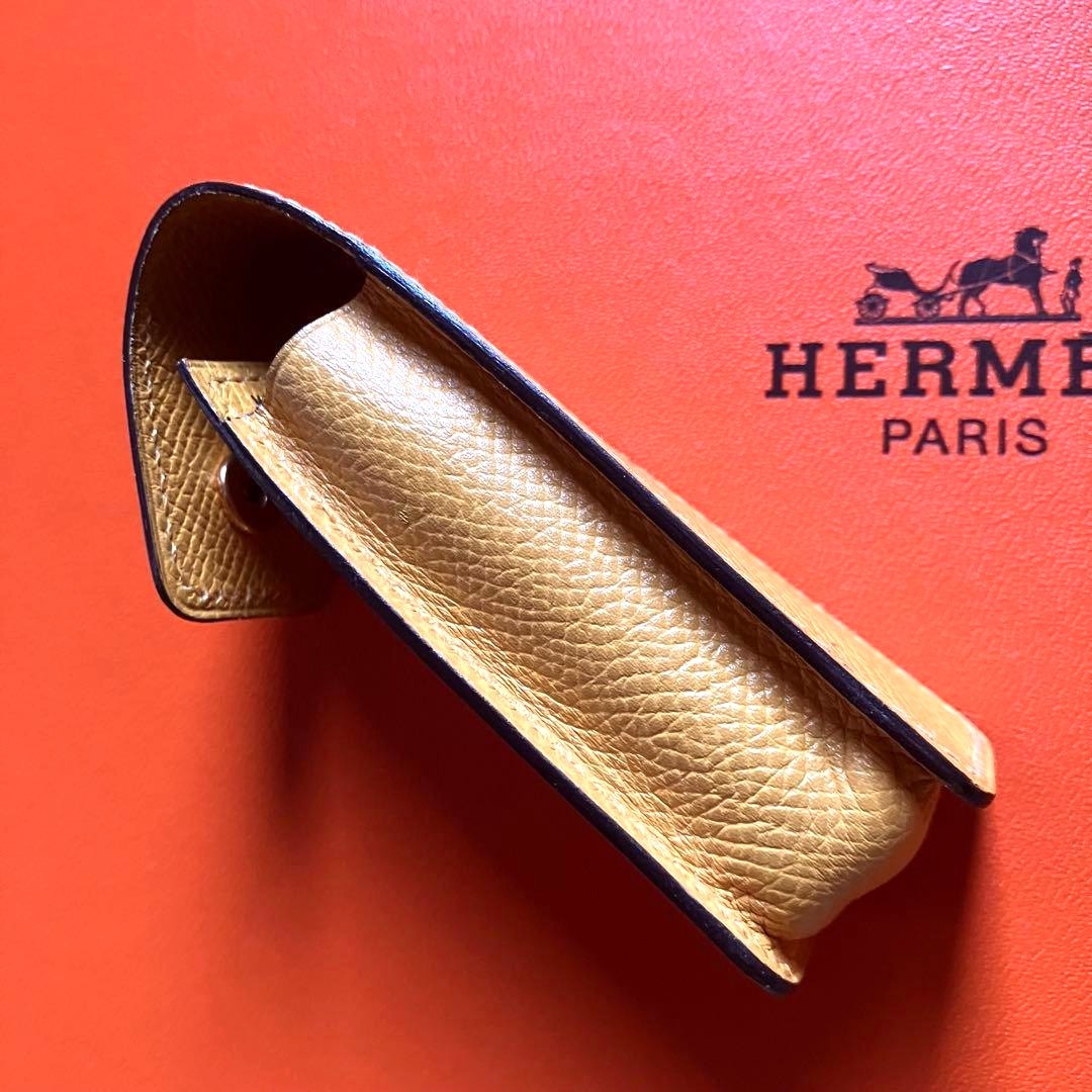 Hermes Auth Leather Lipstick Case Yellow Small Accessory With Box Used