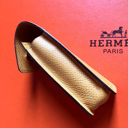 Hermes Auth Leather Lipstick Case Yellow Small Accessory With Box Used