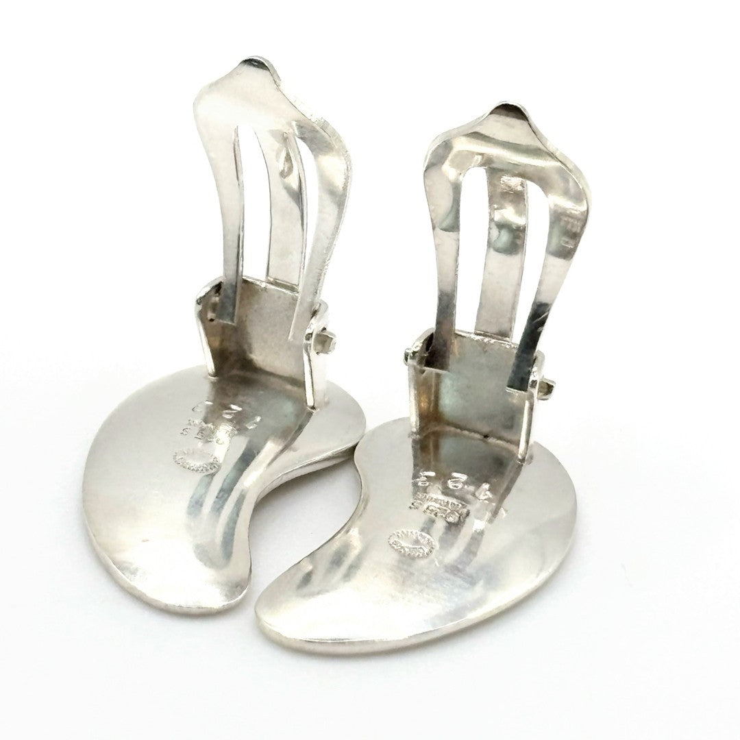 Georg Jensen # 123 Sterling Silver 925 Drop Clip On Earrings Denmark 20.7x12.2mm