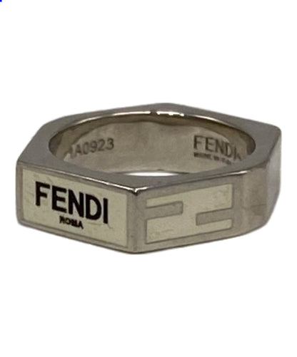 FENDI Zucca Logo Ring Band White x Silver Metal Size XS Mens Accessory 1A0923