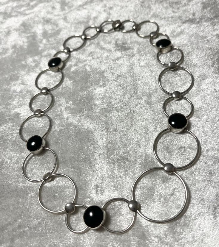 Rare Georg Jensen Sterling Silver 925 Onyx Round Chain Necklace Choker Vintage