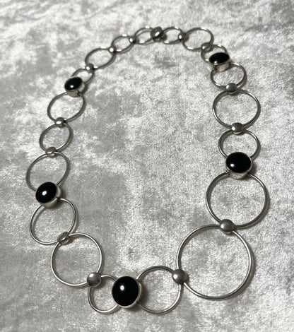 Rare Georg Jensen Sterling Silver 925 Onyx Round Chain Necklace Choker Vintage