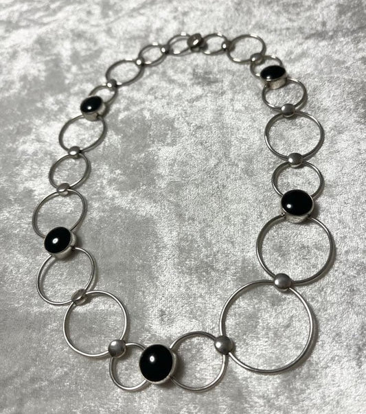 Rare Georg Jensen Sterling Silver 925 Onyx Round Chain Necklace Choker Vintage
