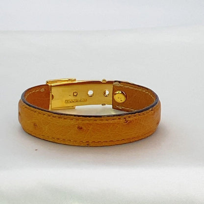 GUCCI Belt Motif Brown Leather Gold Hardware Bangle Bracelet L 16.5cm 6.5 in