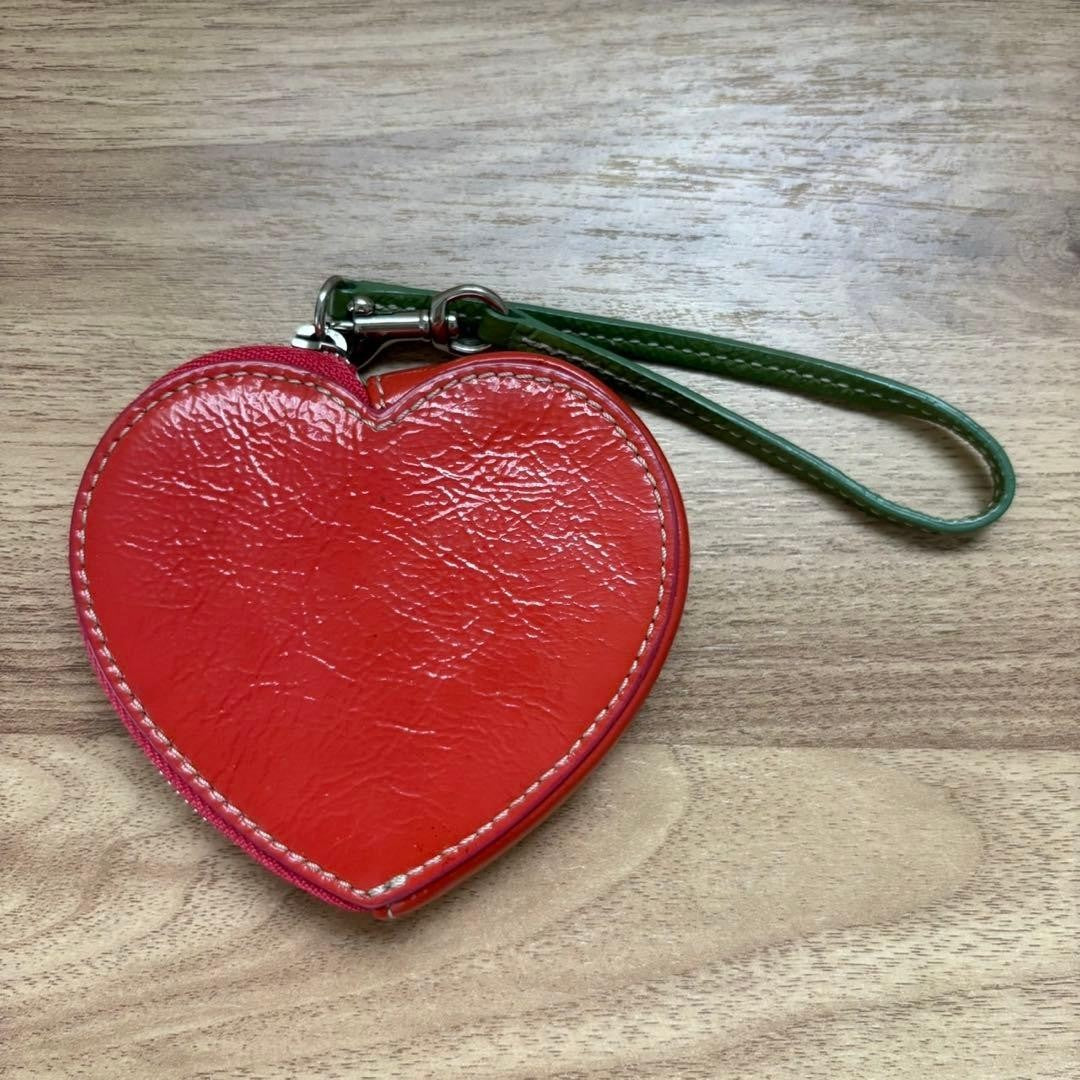 Vintage COACH Strawberry Coin Case Purse Charm Red Patent Leather Heart Shape