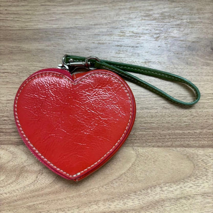 Vintage COACH Strawberry Coin Case Purse Charm Red Patent Leather Heart Shape