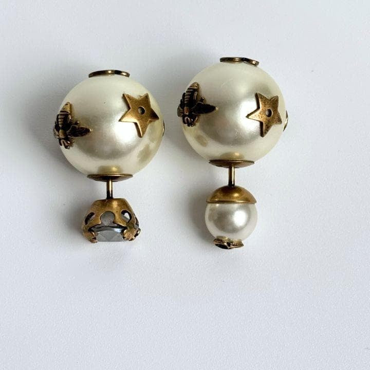 Dior Faux Pearl Crystal Tribal Earrings Designer Womens Jewelry Accessory