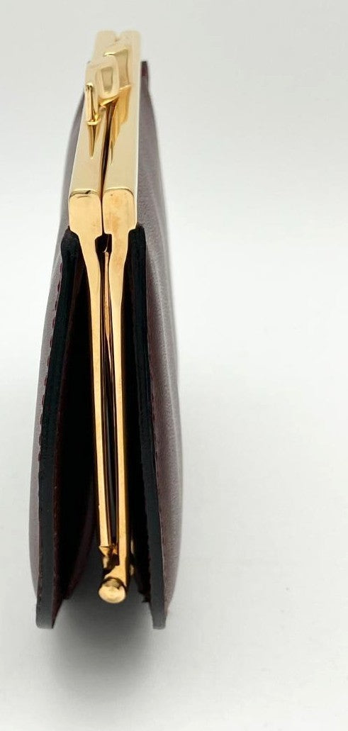 Cartier Must Line Coin Purse Gamaguchi Bordeaux Leather Gold HW 3.9x3.5in.