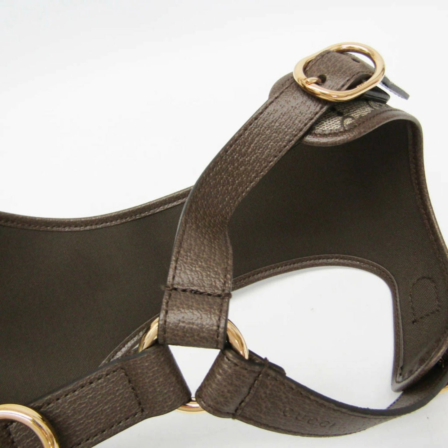Gucci Auth GG Supreme 692964 Dog Harness PVC Leather Beige Dark Brown Used