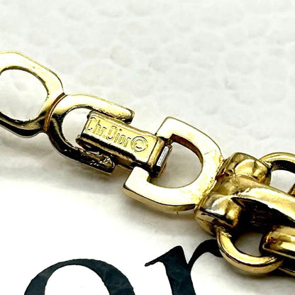 CHRISTIAN DIOR Gold Plated Chain Link Necklace Choker Vintage Used Excellent