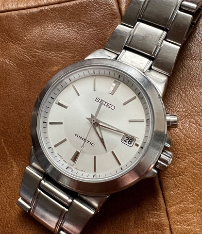 Seiko Kinetic 5M62 0BD0 Auto Quartz Analog Date Watch Men Working From Japan