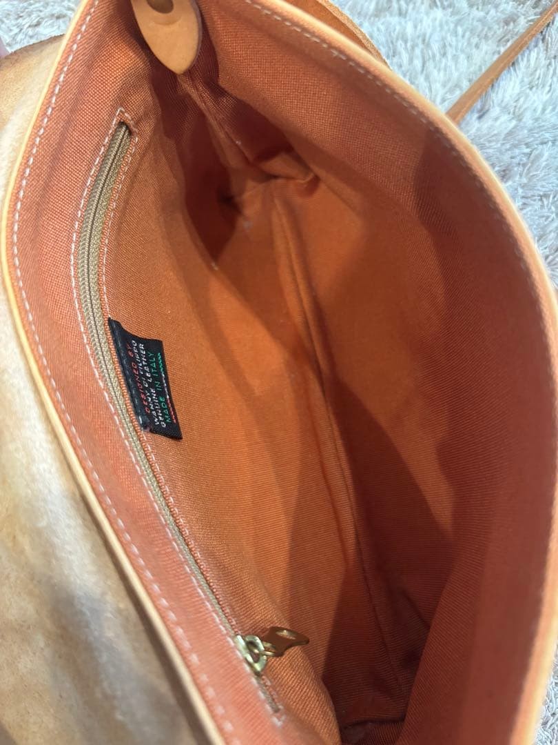 IL BISONTE Concho Button 2way Leather Shoulder Bag Used Camel Color Italy