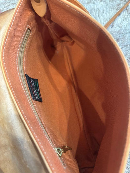 IL BISONTE Concho Button 2way Leather Shoulder Bag Used Camel Color Italy