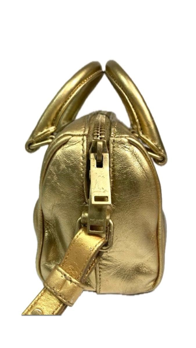 Saint Laurent Baby Duffle Handbag Chain Shoulder Bag 2-Way Gold Leather