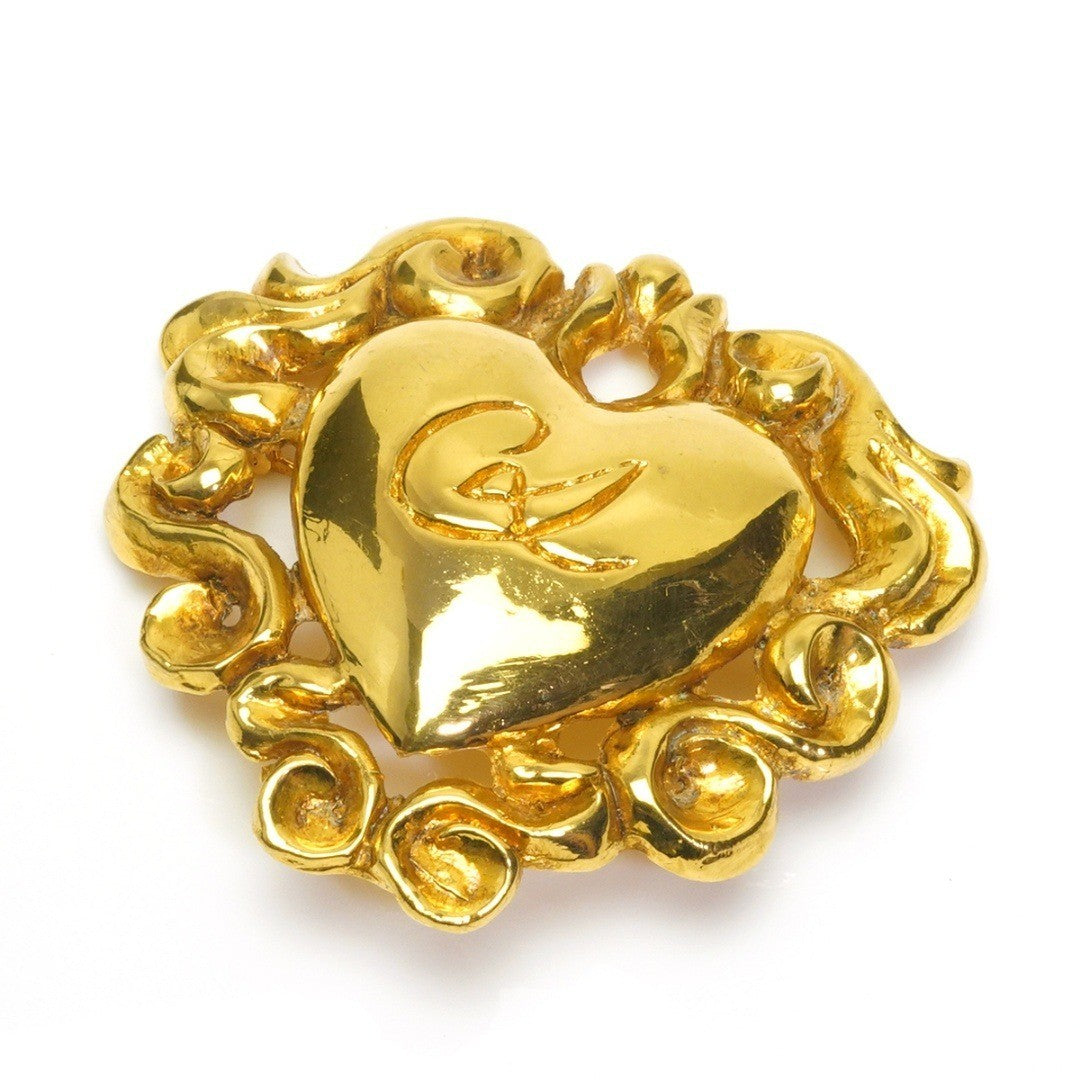 Christian Lacroix Authentic Vintage Heart Brooch Gold 5.8x5.5 cm 2.3x2.2" Used