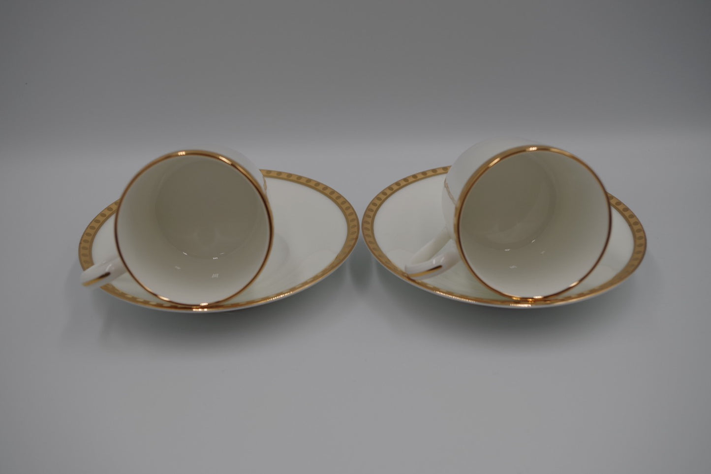 Tiffany & Co Gold Band Demitasse Cups Saucers Pair Made in Japan White Gold Set