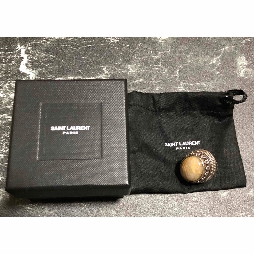 Saint Laurent Silver 925 Natural Stone Hinged Ring Size 49 US 5 Rare