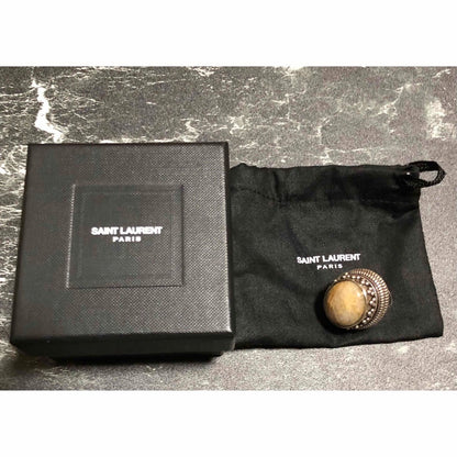 Saint Laurent Silver 925 Natural Stone Hinged Ring Size 49 US 5 Rare