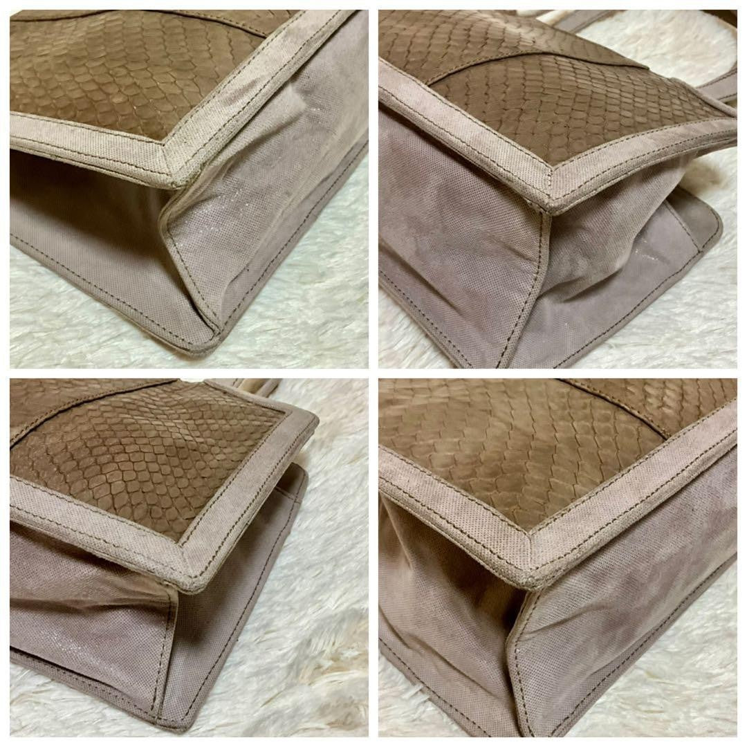 Rare LOEWE Brown Embossed Leather Canvas Greige Handbag Mini Pouch Used